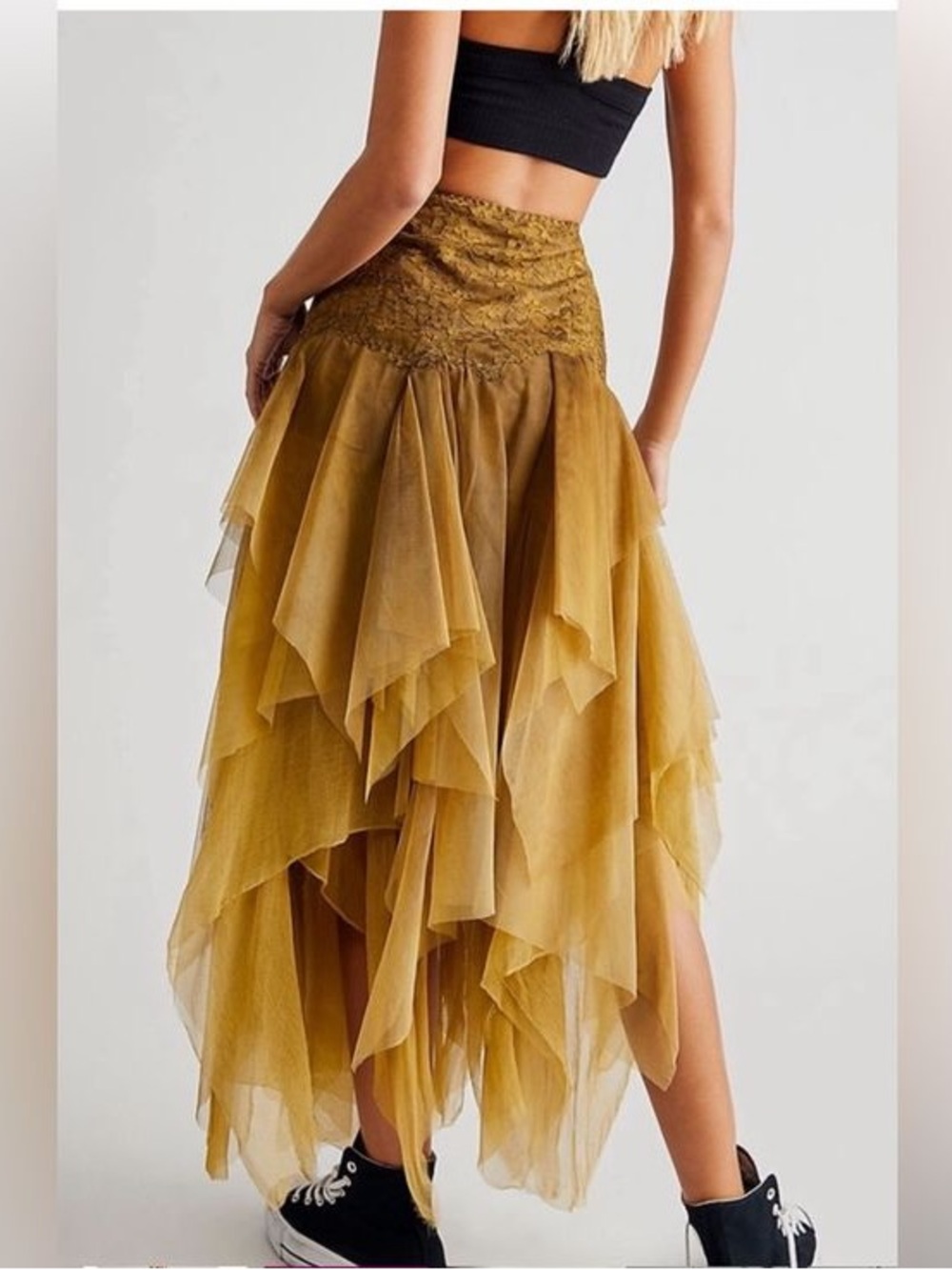 Free People Brenda Knight Fairy Chiffon Skirt in Amber Gold size Medium